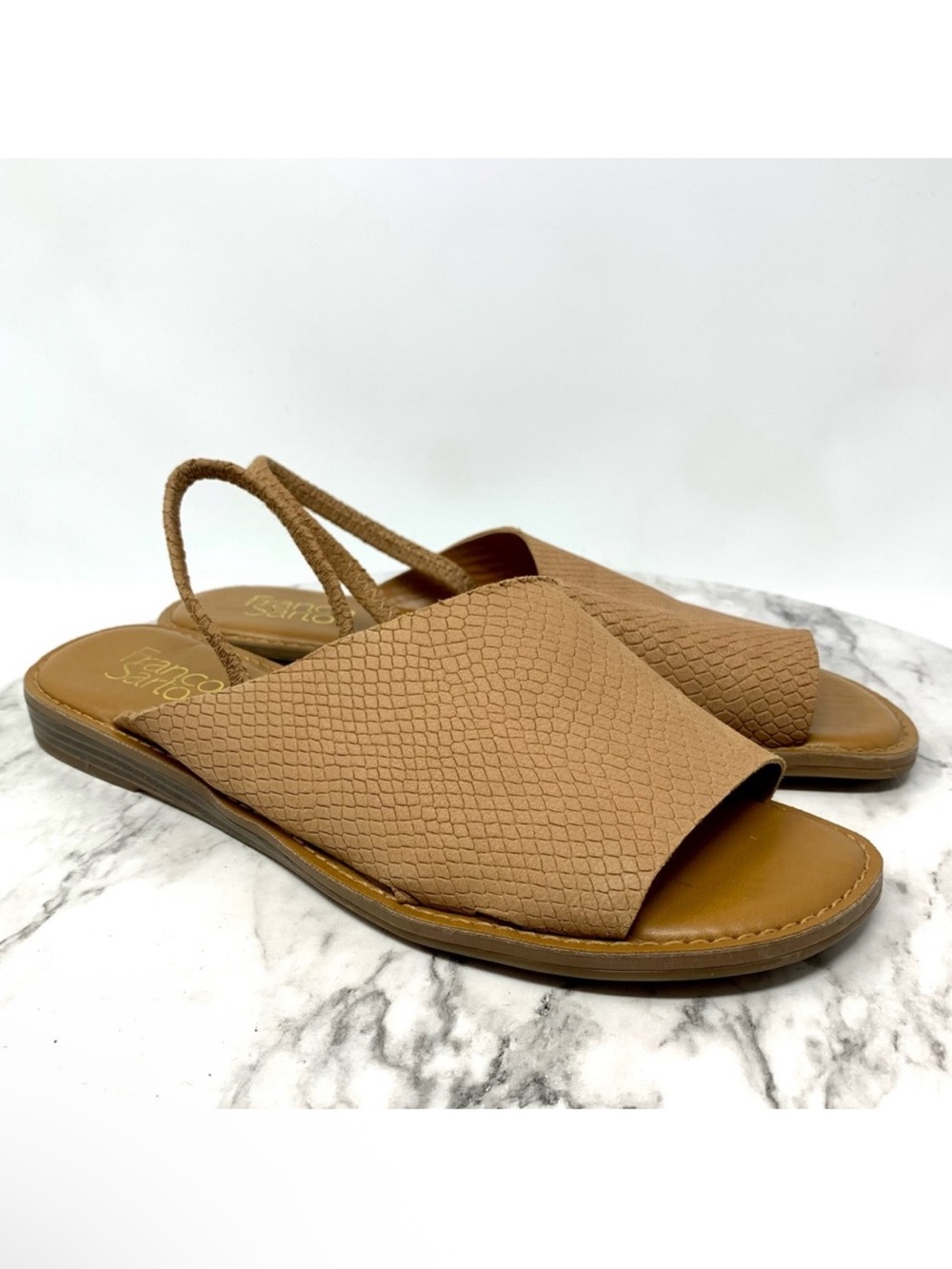 Franco Sarto Glory Brown Leather Slingback Sandals 9 Minimalist Edgy Classic